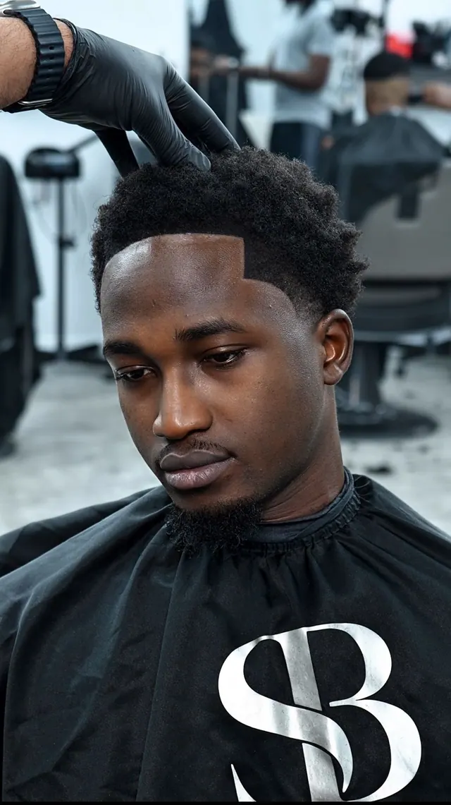 A short afro with a sharp line-up